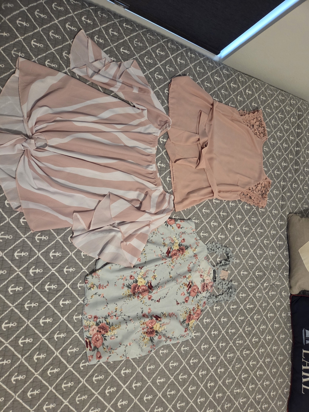 2 Women’s Blush Pink Ruffle Tops And Floral Lace Tank